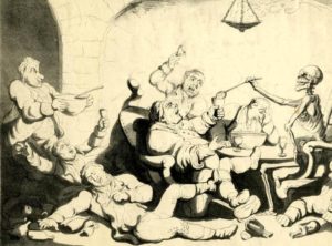 'The Last Drop," Sketched by Thomas Rowlandson, Published by John Harwood, Jan 1st, 1829, London. (cropped) ©Trustees of the British Museum